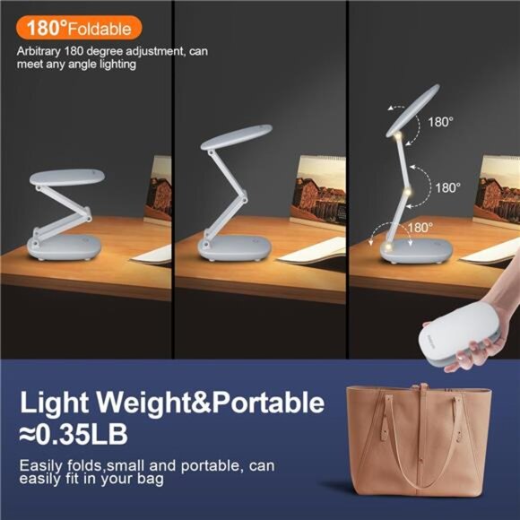 Portable LED Desk Lamp Rechargeable Battery Operated Foldable Dimmable White - Picture 3 of 8